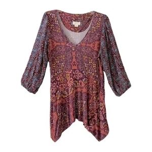 Anthropologie Maeve | Multicolored Boho Mariella V-Neck Tunic Blouse, Medium
